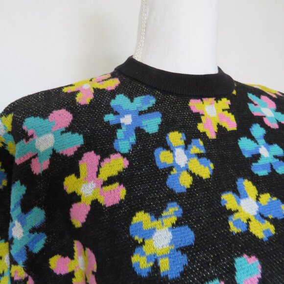aLAB Floral Black Multicolor Long Sleeves Cropped Women’s Sweater M - Picture 3 of 9